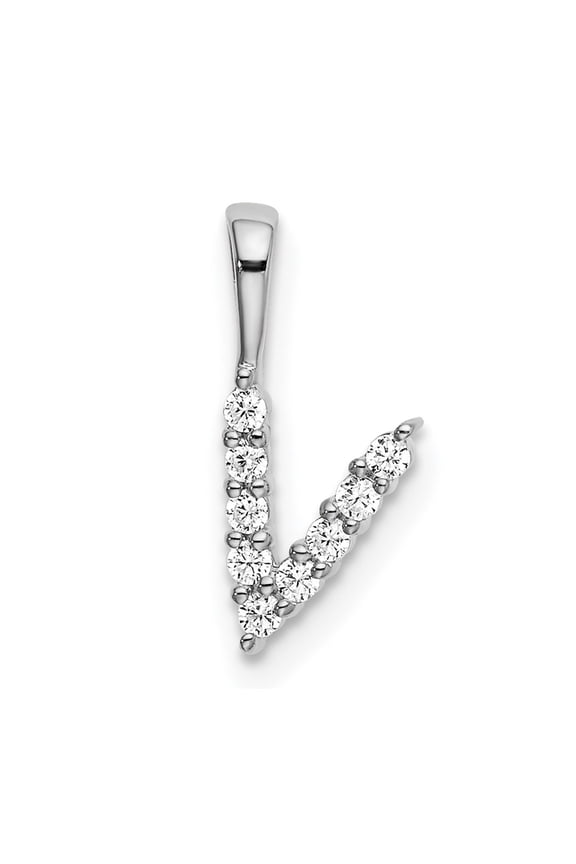 14k White Gold Small Initial V Diamond Necklace