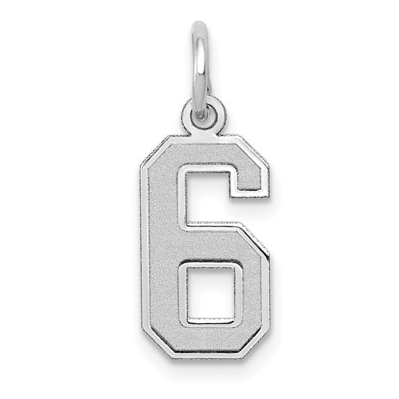 14k White Gold Small Satin Number 6 Charm - .6 Grams - Measures 14.45x7.11mm Wide