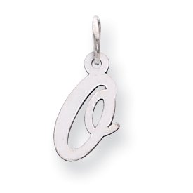 14k White Gold Small Script Initial O Charm Pendant