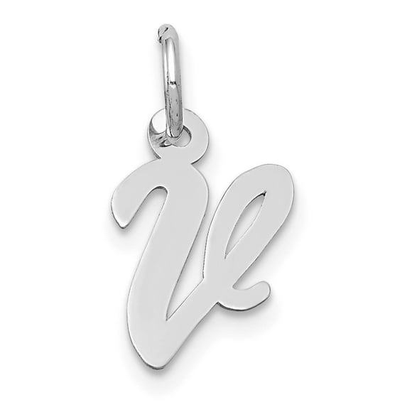 14k White Gold Small Script Letter V Initial Charm Pendant
