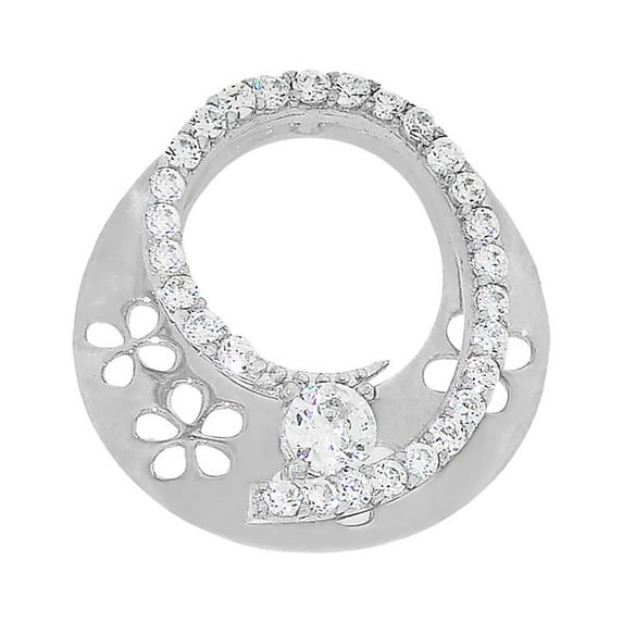 14k White Gold, Small Size Modern Pendant Charm Created CZ 14mm with 18" Dainty Neck Chain