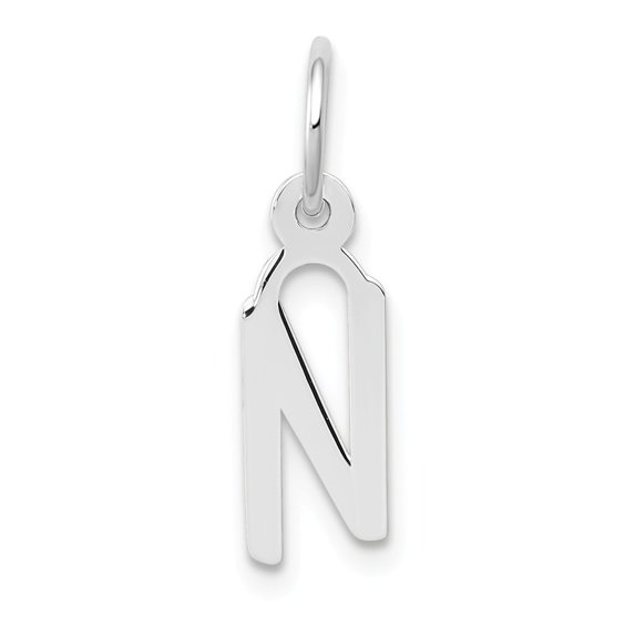14k White Gold Small Slanted Block Letter N Initial Charm Pendant