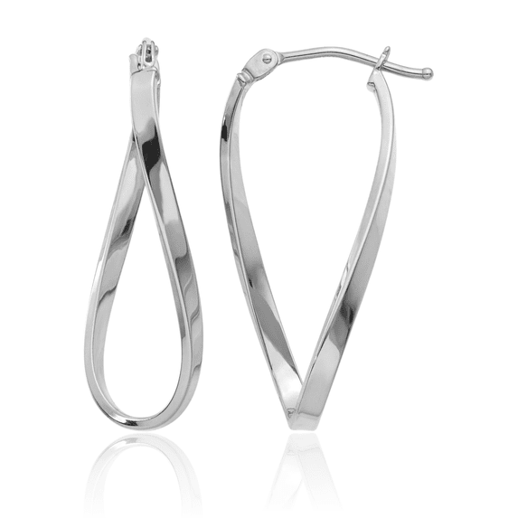 14K Solid White Gold Twisted Medium Hoop Earrings