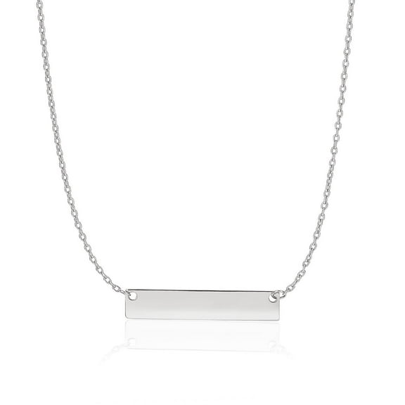 14k White Gold Smooth Flat Horizontal Bar Style Necklace 18 in