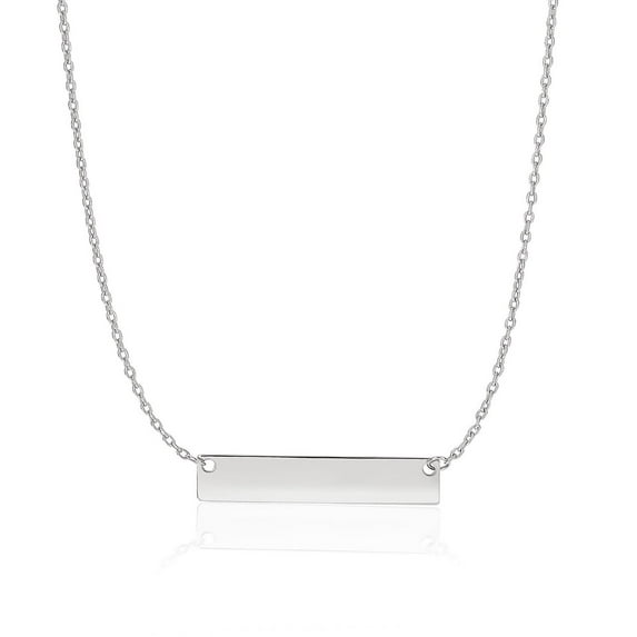 14k White Gold Smooth Flat Horizontal Bar Style Necklace 18 in