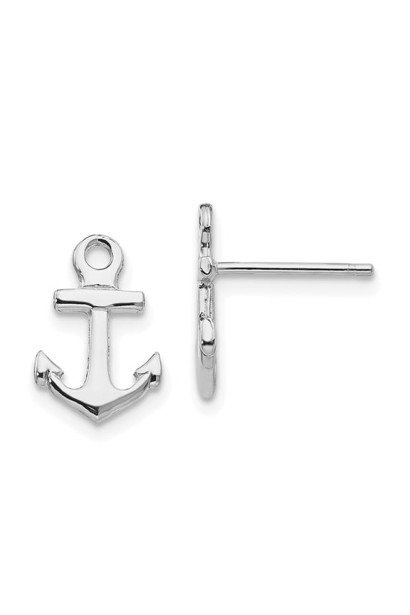 14k White Gold Solid Anchor Post Earrings