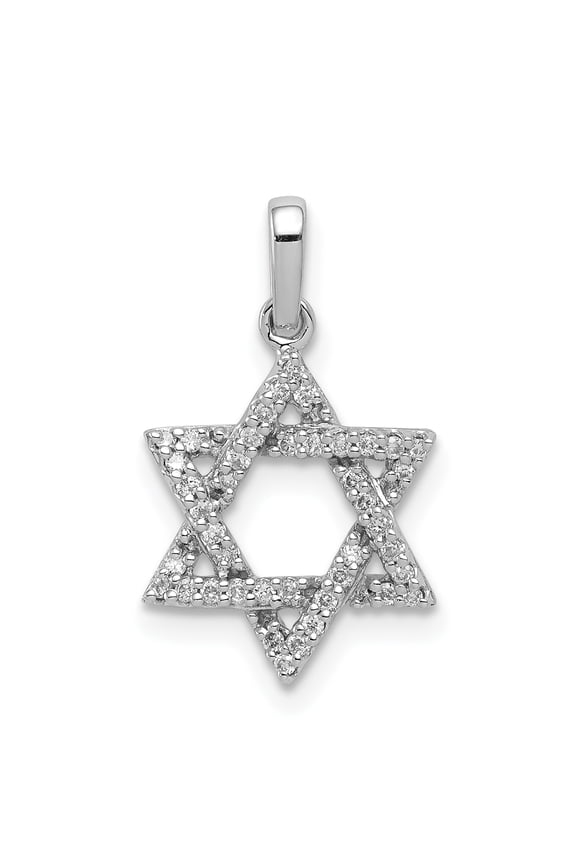 14k White Gold Solid Diamond Star of David Charm Pendant