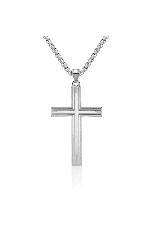 14K Solid White Gold Latin Mexican Holy Cross Necklace Religious Chain Pendant Jesus Christ Charm