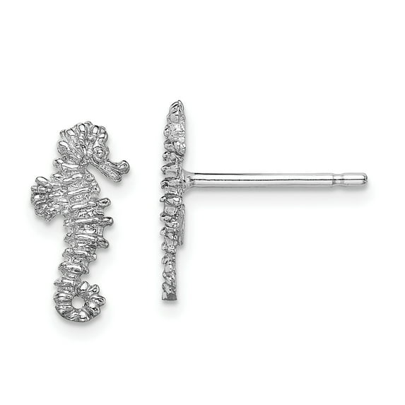 14k White Gold Solid Mini Seahorse Post Earrings
