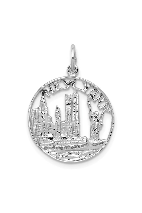 14k White Gold Solid New York City in Disc Charm Pendant Fine Jewelry For Women Gifts For Her