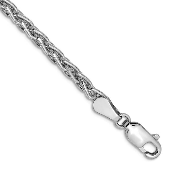 14k White Gold Solid Polished 3mm Round Wheat Chain Bracelet 7 Inch Lobster Claw Link Bracelet for Women and Men