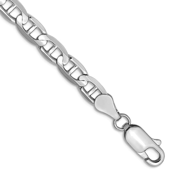 14k White Gold Solid Polished 4.4mm Concave Nautical Ship Mariner Anchor Chain Bracelet 8 Inch Lobster Claw Link Bracele