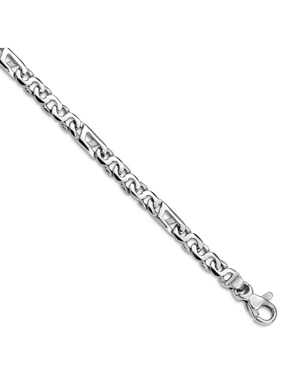 14k White Gold Solid Polished Fancy Lobster Closure 4.75mm Fancy Link Chain Bracelet 7 Inch Link Bracelet for Women and