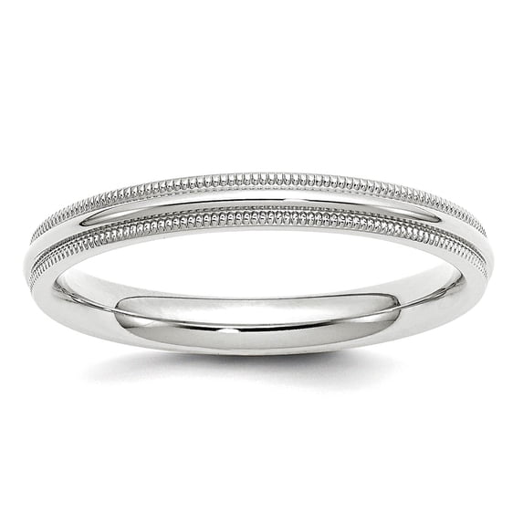 14k White Gold Solid Polished Half Round 3mm Milgrain Comfort-Fit Band Size 12.5 Ring Ring for Women and Men