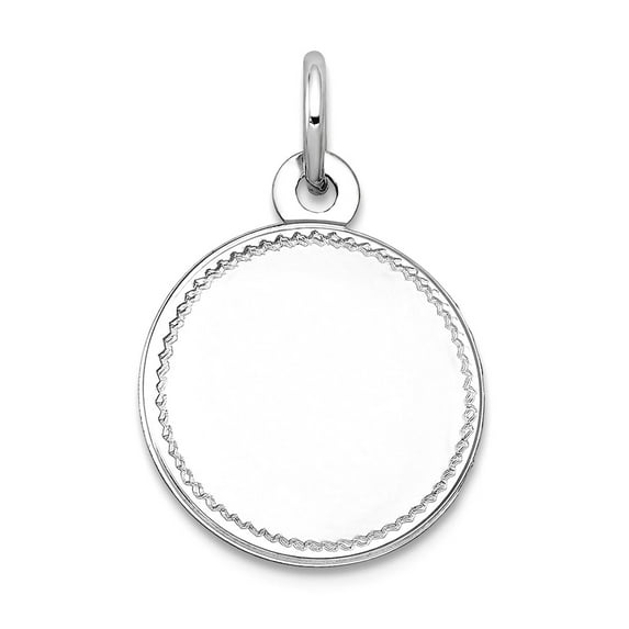 14k White Gold Solid Polished Laser Etched Plain .018 Gauge Round Engraveable Disc Charm 19x13mm Wide Pendant Necklace f