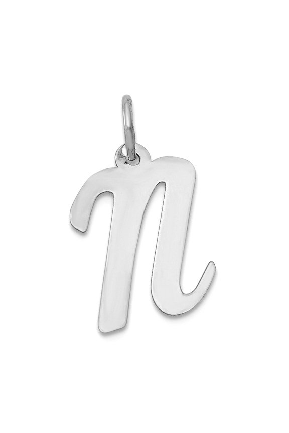 14k White Gold Solid Polished Laser-cut Medium Script Letter Name Personalized Monogram Initial N Charm Pendant Necklace