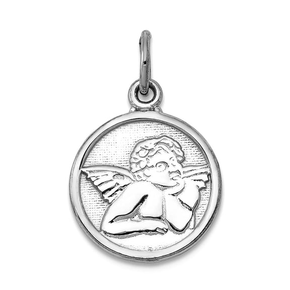 14k White Gold Solid Polished Not engraveable Religious Guardian Angel Medal Charm 12x12mm Pendant Necklace for Women