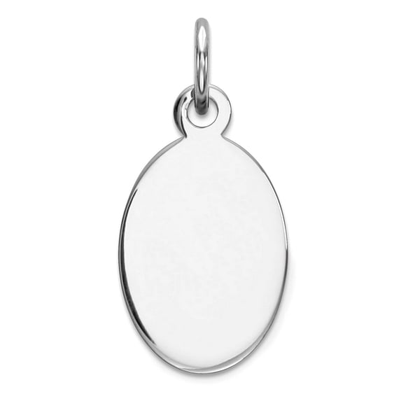 14k White Gold Solid Polished Plain .009 Gauge Oval Engraveable Disc Charm 20x9mm Wide Pendant Necklace for Women