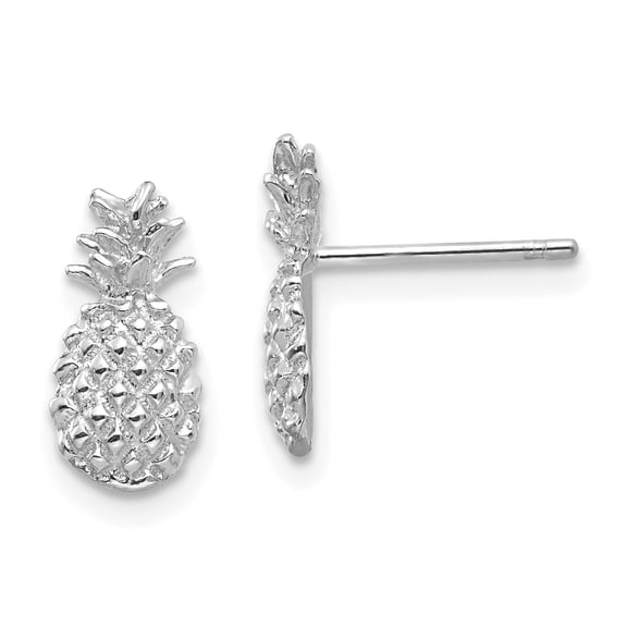 14k White Gold Solid Polished & Textured Pineapple Post Earrings
