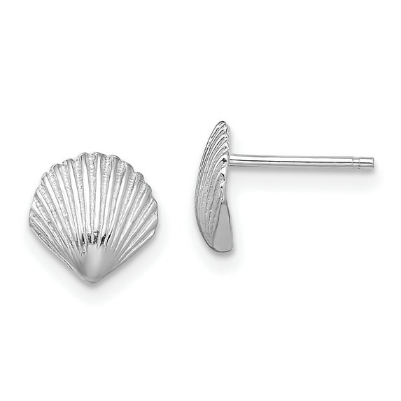 14k White Gold Solid Scallop Shell Post Earrings