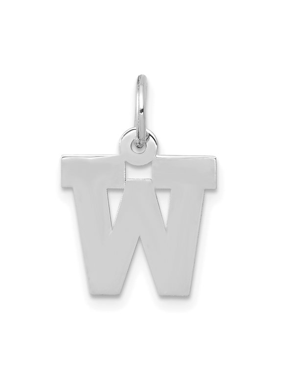 14k White Gold Solid Small Block Initial W Charm Pendant