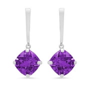 PARADE OF JEWELS 14k White Gold Solitaire Cushion-Cut Amethyst Drop Earrings (8mm)