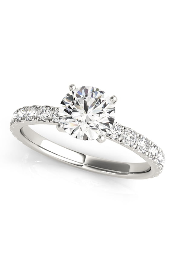 14k White Gold Solitaire Engagement ring with center 0.50ct Diamond and 0.32ct pf side Diamonds