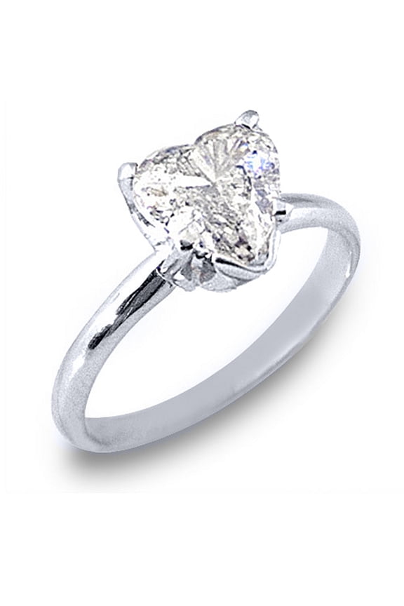 14k White Gold Solitaire Heart Shape Diamond Engagement Ring 1.66 Carats