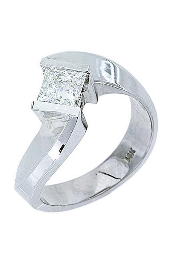14k White Gold Solitaire Princess Cut Diamond Tension Ring .76 Carats