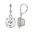thumbnail image 1 of 14k White Gold Solitaire Round CZ Dangling Drop Leverback Earrings (6mm 8mm) White Gold 8 mm Stud Earring for Women, 1 of 2