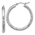 thumbnail image 1 of 14k White Gold Sparkle-Cut 3mm Round Hoop Earrings 30x30mm Wide 3mm Thick Hoop Earring for Women, 1 of 2
