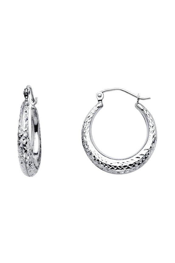 14k White Gold Sparkle-Cut Celestial Moon Shape Hoop Earrings 20mm Hoop Earring for Women