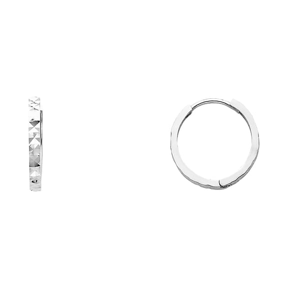 14k White Gold Sparkle-Cut Hugging Earrings 15x15mm Stud Earring for Women - 1.4 Grams
