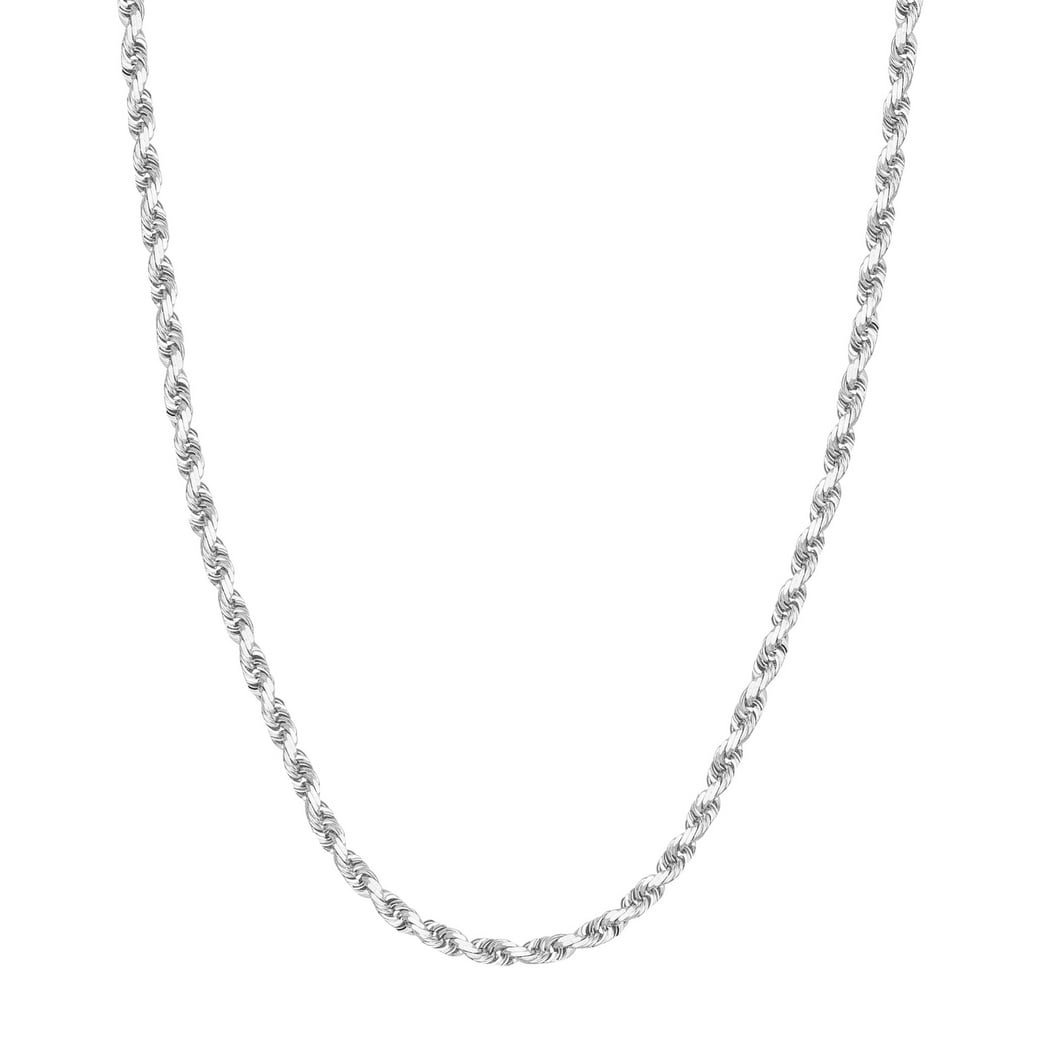 22 In Chain 14k White Gold Sparkle Cut Rope Chain Necklace 4.4mm Lobster Claw ...