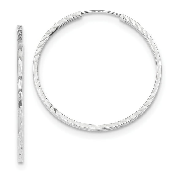 14k White Gold Sparkle-Cut Square Tube Endless Hoop Earrings - Measures 34x35mm Wide 1.35mm Thick