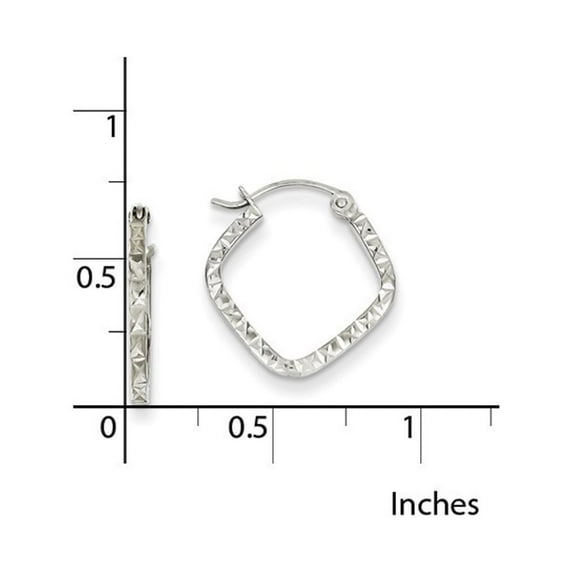 14k White Gold Sparkle-Cut Squared Hoop Earrings - .9 Grams - Measures 17x17mm Wide 2mm Thick