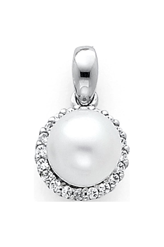 14k White Gold Sparkly Burst Circle Pendant Sphere Halo Simulated Pearl Charm Jewelry Female Unisex