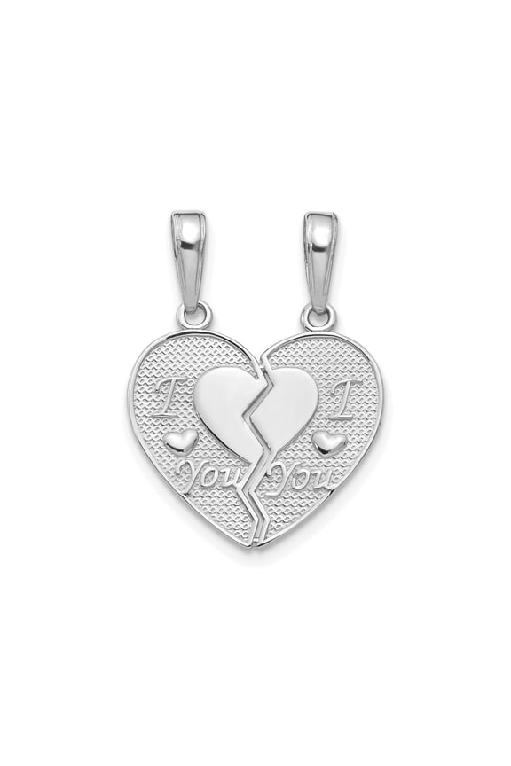 14k White Gold Split Heart Pendant Set for Couples, I Love You Necklaces, Unisex Romantic Jewelry Symbolizing Love, Connection, Togetherness, for Women and Men