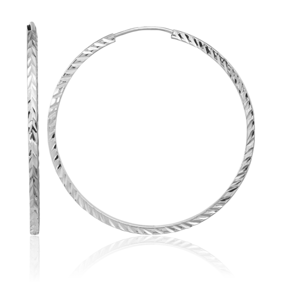 14K Solid White Gold Square Tube Endless Round Medium Hoop Earrings