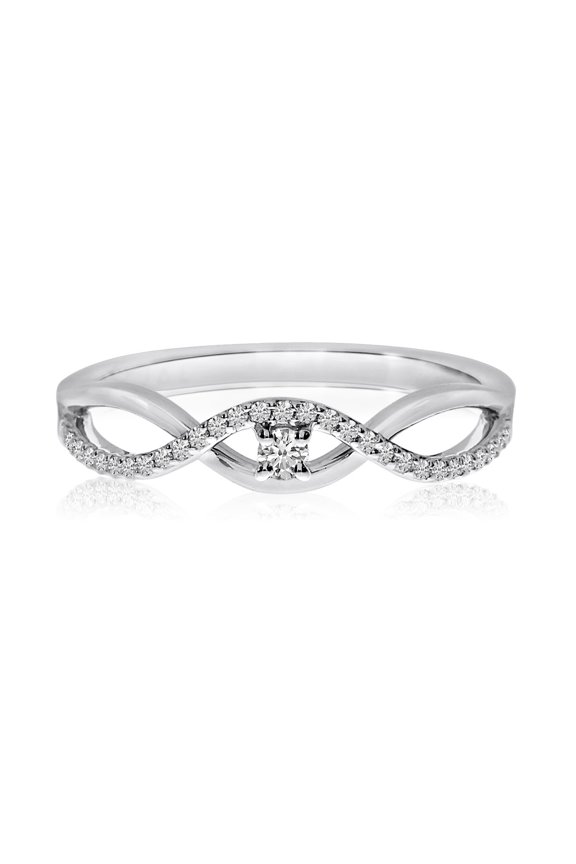 14k White Gold Stacking Wave Diamond Ring