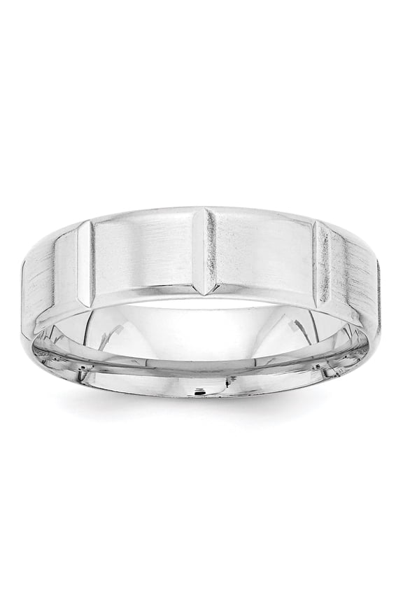 14k White Gold 6mm Standard Weight Comfort Fit Brushed/Polished Beveled Edge with Vertical Lines Wedding Band Size 9.5 WB113S