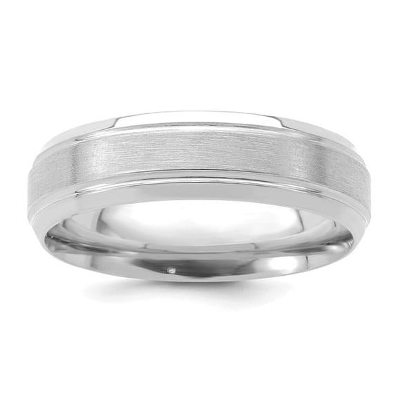 14k White Gold 6mm Standard Weight Comfort Fit Brushed Satin/Polished Line Edge Wedding Band Size 10 WB103S