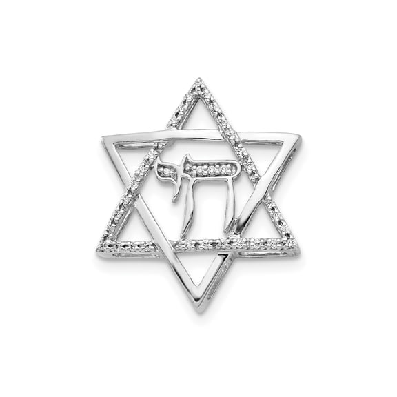 14k White Gold Star of David Pendant Necklace with Diamond Chai Symbol, Jewish Religious Judaica Jewelry for Women or Unisex, Hebrew Faith Spiritual Necklace