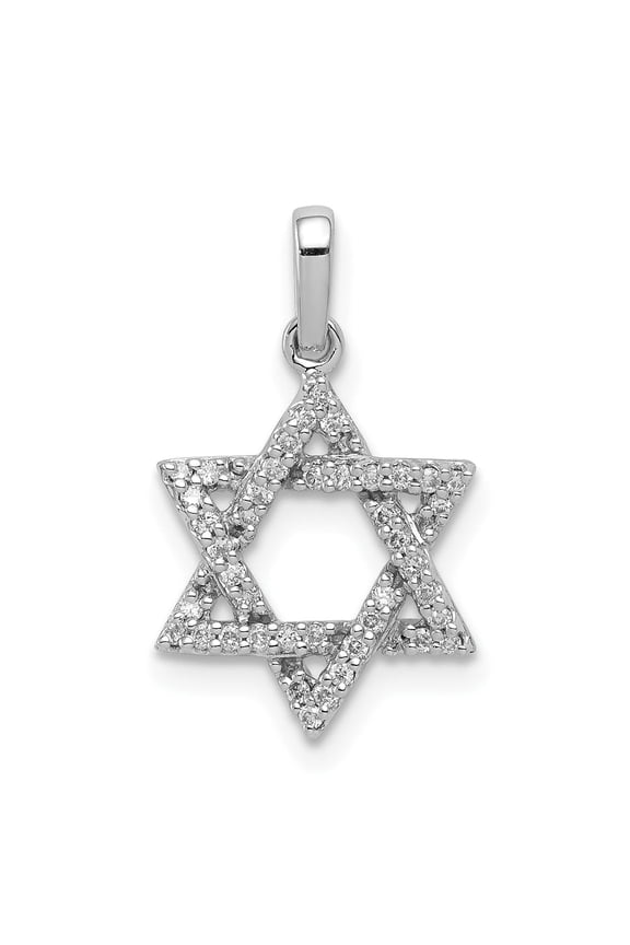 14k White Gold Star of David Pendant with Pave Diamonds, Jewish Religious Symbol Necklace for Women or Unisex, Spiritual Minimalist Faith Jewelry for Everyday Wear