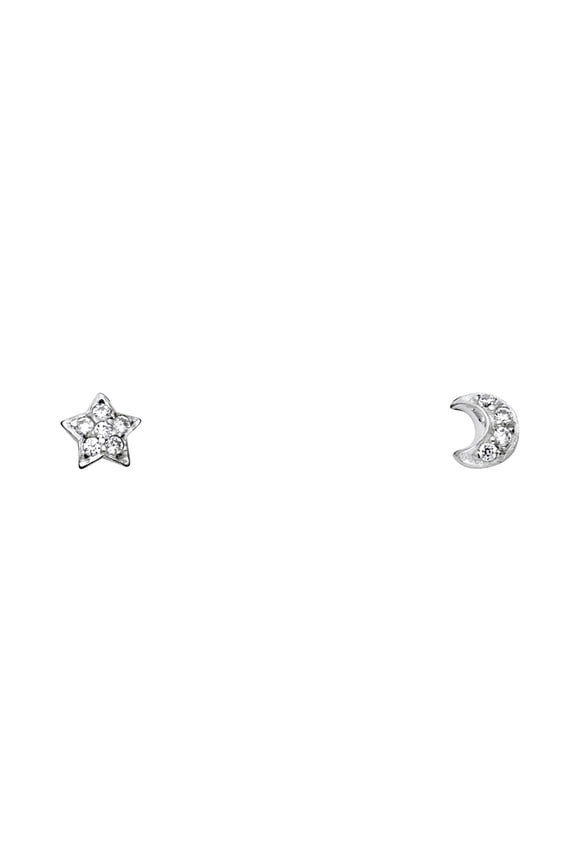 14k White Gold Star and Celestial Moon Cubic Zirconia Stud Screw Earrings Stud Earring for Women