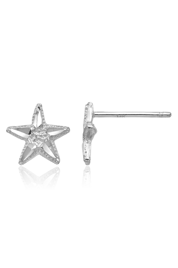 14K Solid White Gold Starfish Stud Earrings