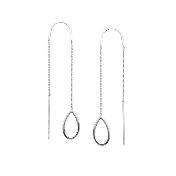 14k White Gold Stationary Open Tear Drop Threader Earrings - 1.3 Grams
