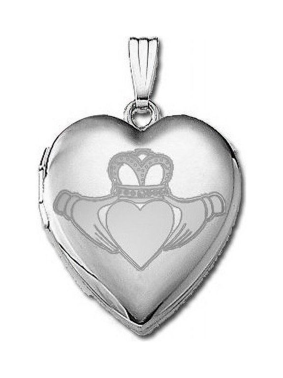 14k White Gold Sweetheart Celtic Claddagh Locket - 3/4 inch x 3/4 inch in Solid 14K White Gold