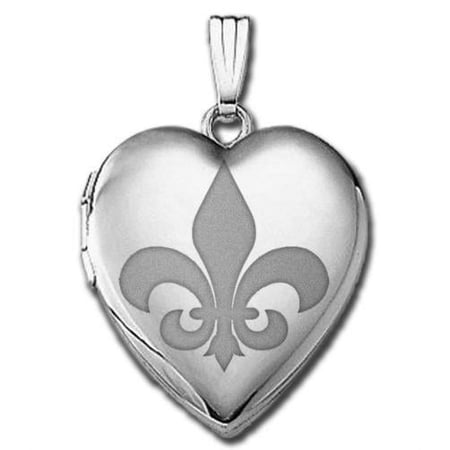 14k White Gold Sweetheart "Fleur De Lis" Locket - 3/4 Inch X 3/4 Inch in Solid 14K White Gold