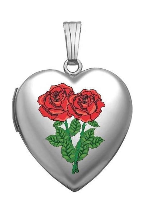 14k White Gold Sweetheart "Roses" Locket - 3/4 Inch X 3/4 Inch in Solid 14K White Gold